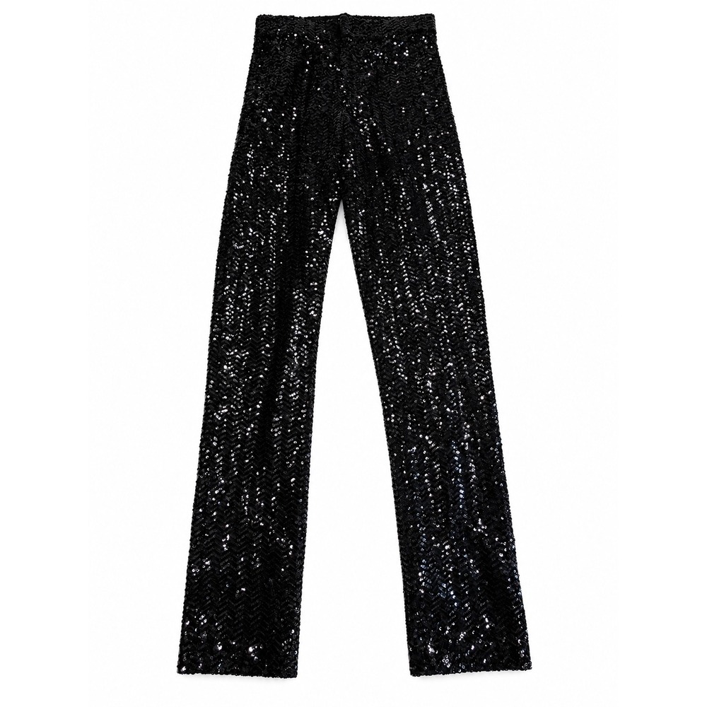 Isabel Marant Todiz Black Sequin Chevron Trousers Pants Size 34 FR High Waist